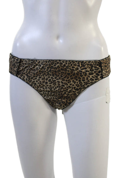 Seafolly Womens Eyelet Trim Leopard Printed Bikini Bottom Brown Size 8