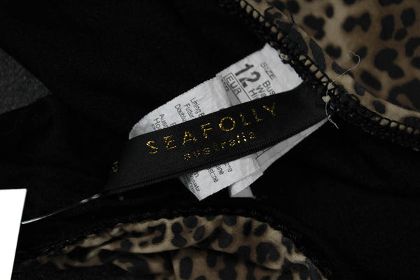 Seafolly Womens Eyelet Trim Leopard Printed Bikini Bottom Brown Size 8