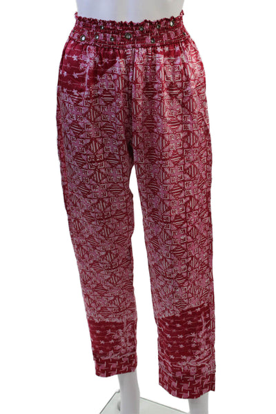 Poupette St. Barth Womens Satin Grommet Detail Smocked Waist Pants Red Size M