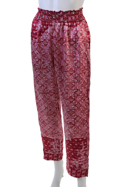 Poupette St. Barth Womens Satin Grommet Detail Smocked Waist Pants Red Size M