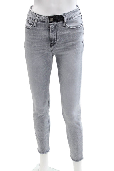 R+A Womens Cotton Five Pocket Distressed Ankle Skinny Jeans Light Gray Size 26
