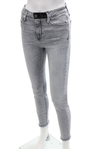 R+A Womens Cotton Five Pocket Distressed Ankle Skinny Jeans Light Gray Size 26