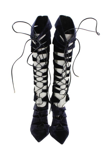 Tamara Mellon Womens Velvet Lace Up Gladiator Pointed Toe Heels Blue Size 9