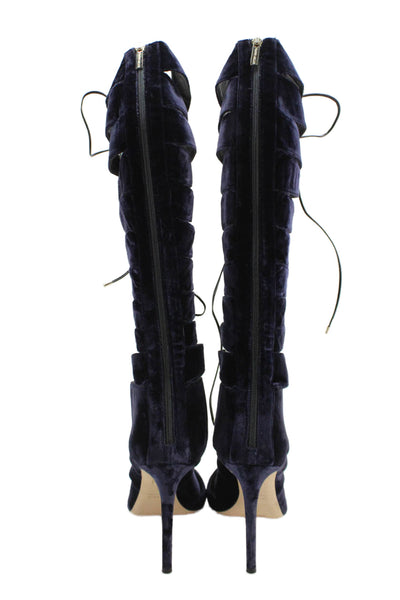 Tamara Mellon Womens Velvet Lace Up Gladiator Pointed Toe Heels Blue Size 9