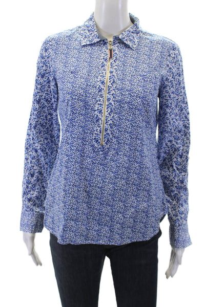 Tommy Hilfiger Womens Cotton Long Sleeve Floral Top Blue Size XS