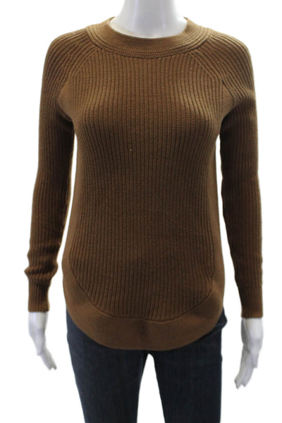 Lord & Taylor Womens Cotton Long Sleeve Round Neck Knit Sweater Brown Size XS