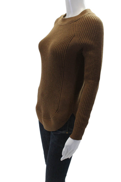 Lord & Taylor Womens Cotton Long Sleeve Round Neck Knit Sweater Brown Size XS