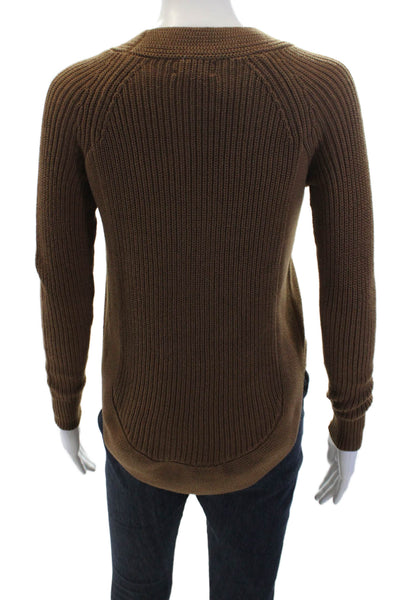 Lord & Taylor Womens Cotton Long Sleeve Round Neck Knit Sweater Brown Size XS