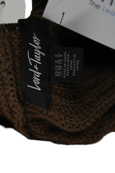 Lord & Taylor Womens Cotton Long Sleeve Round Neck Knit Sweater Brown Size XS