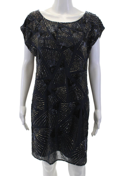 Trina Turk Womens Sequins Detail Boat Neck Mini Dress Blue Size 10