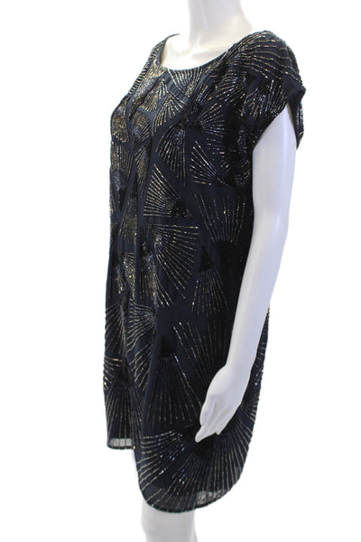 Trina Turk Womens Sequins Detail Boat Neck Mini Dress Blue Size 10