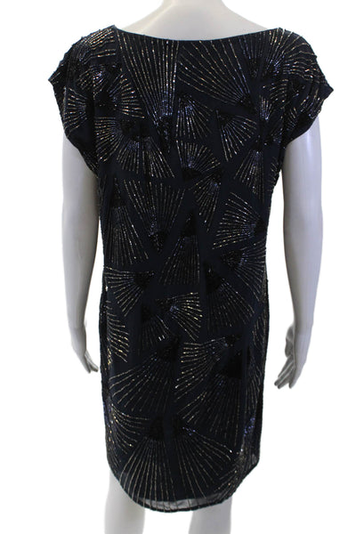 Trina Turk Womens Sequins Detail Boat Neck Mini Dress Blue Size 10