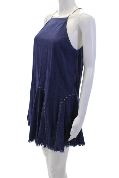 Moon River Womens Embellished Halter Neck Sleeveless Mini Dress Blue Size M