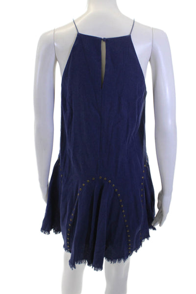 Moon River Womens Embellished Halter Neck Sleeveless Mini Dress Blue Size M
