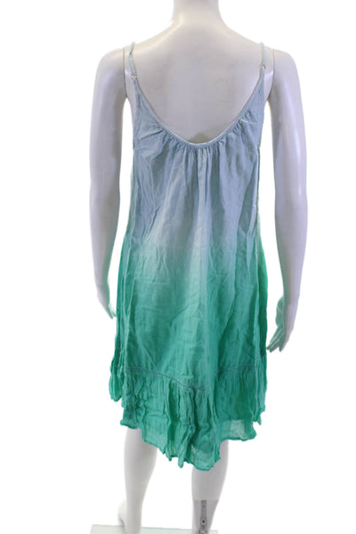 Sundry Womens Cotton Ombre Print V-Neck Sleeveless A-line Dress Blue Green Sz 2