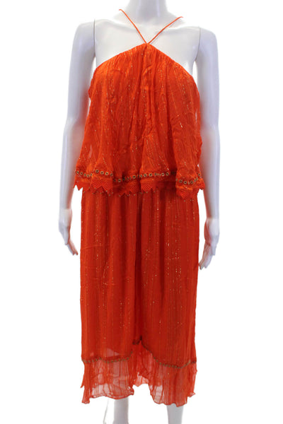 Ramy Brook Grommet Detail Layered Sleeveless Maxi Dress Orange Size S