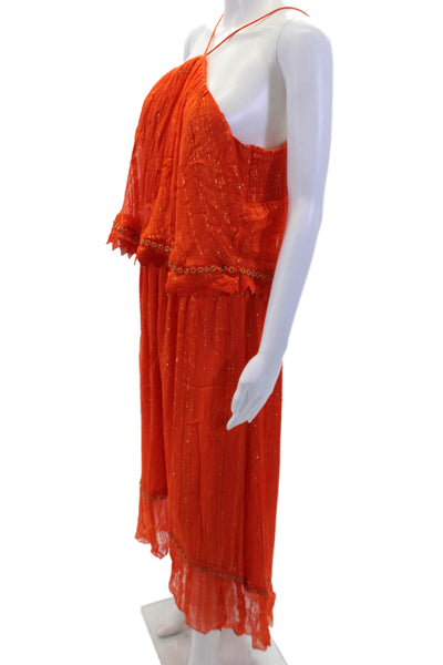 Ramy Brook Grommet Detail Layered Sleeveless Maxi Dress Orange Size S