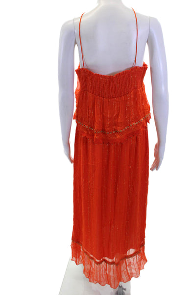 Ramy Brook Grommet Detail Layered Sleeveless Maxi Dress Orange Size S