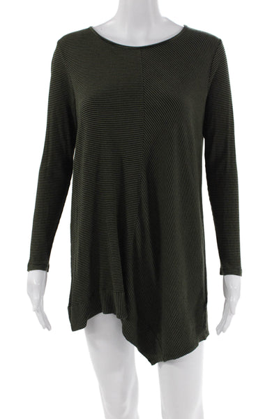 Comfy U.S.A. Womens Striped Print Asymmetrical Hem Mini Dress Green Size M
