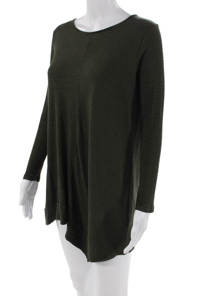 Comfy U.S.A. Womens Striped Print Asymmetrical Hem Mini Dress Green Size M