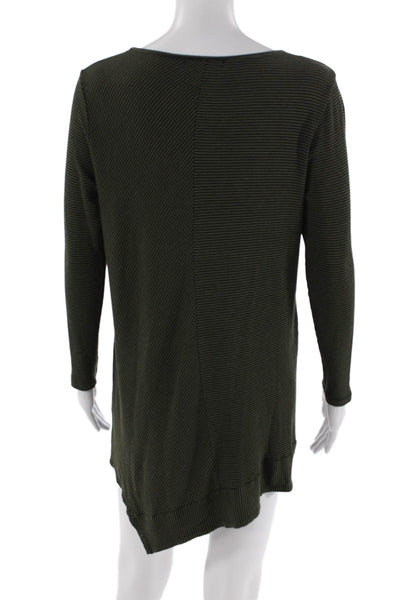 Comfy U.S.A. Womens Striped Print Asymmetrical Hem Mini Dress Green Size M