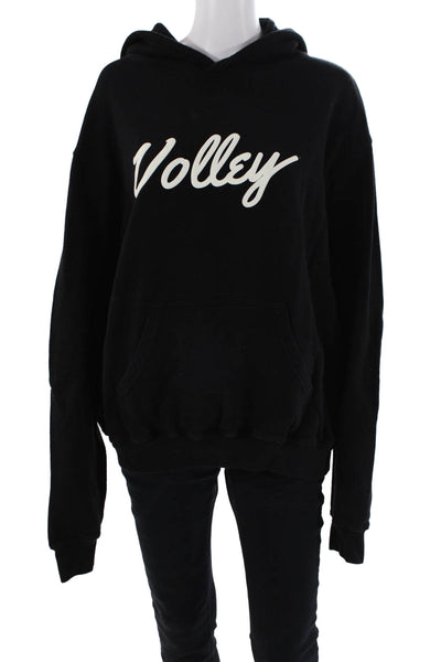 Volley Club Womens Pullover Logo Pocket Front Hoodie Sweatshirt Black Medium