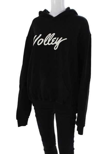 Volley Club Womens Pullover Logo Pocket Front Hoodie Sweatshirt Black Medium