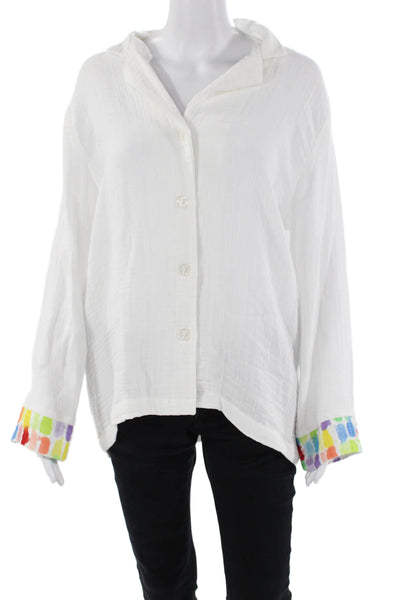 12 12 Womens Long Sleeve Button Front Collared Shirt White Cotton Size Small