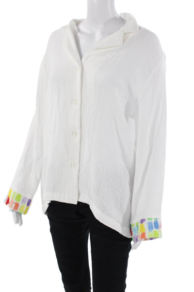 12 12 Womens Long Sleeve Button Front Collared Shirt White Cotton Size Small
