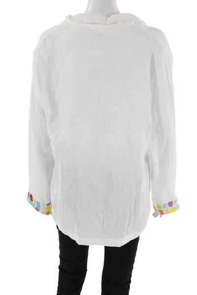 12 12 Womens Long Sleeve Button Front Collared Shirt White Cotton Size Small