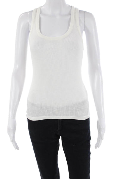 PJ Salvage Womens Scoop Neck Ribbed Knit Tank Top White Cotton Size Medium