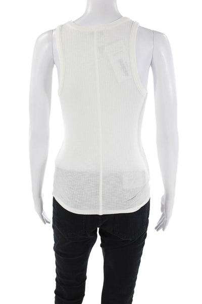 PJ Salvage Womens Scoop Neck Ribbed Knit Tank Top White Cotton Size Medium