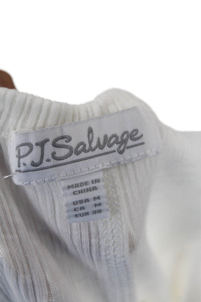 PJ Salvage Womens Scoop Neck Ribbed Knit Tank Top White Cotton Size Medium