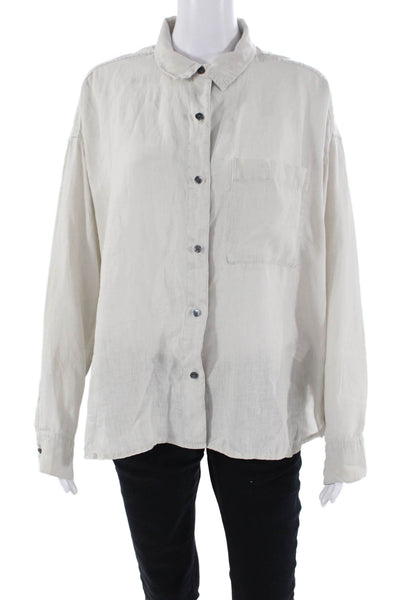 James Perse Womens Long Sleeve Button Front Collared Linen Shirt Beige Size 3