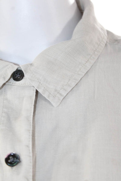 James Perse Womens Long Sleeve Button Front Collared Linen Shirt Beige Size 3
