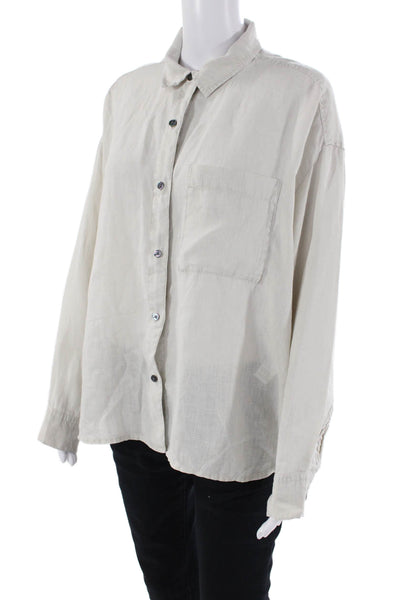 James Perse Womens Long Sleeve Button Front Collared Linen Shirt Beige Size 3