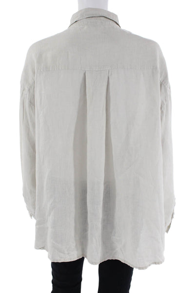 James Perse Womens Long Sleeve Button Front Collared Linen Shirt Beige Size 3