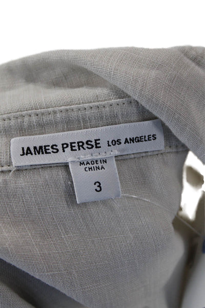 James Perse Womens Long Sleeve Button Front Collared Linen Shirt Beige Size 3