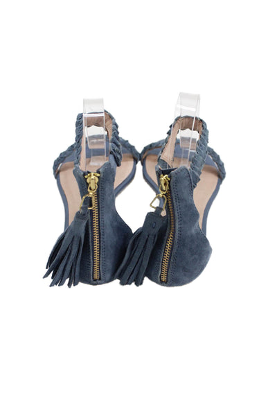 Joie Womens Suede Ankle Strap Fringe Detail Sandals Blue Size 37 7