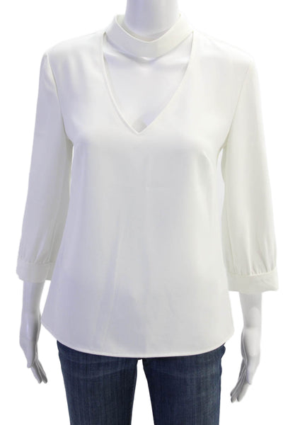 Trina Turk Womens Cut Out Front 3/4 Sleeve Blouse Top White Size Small