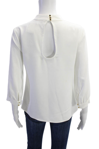 Trina Turk Womens Cut Out Front 3/4 Sleeve Blouse Top White Size Small