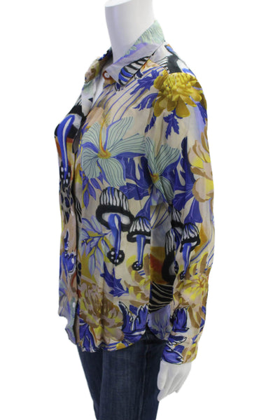 Las Surenas Womens Floral Collar Long Sleeve Button Down Shirt Multicolor Sz S