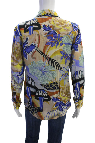 Las Surenas Womens Floral Collar Long Sleeve Button Down Shirt Multicolor Sz S