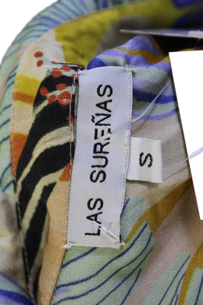 Las Surenas Womens Floral Collar Long Sleeve Button Down Shirt Multicolor Sz S