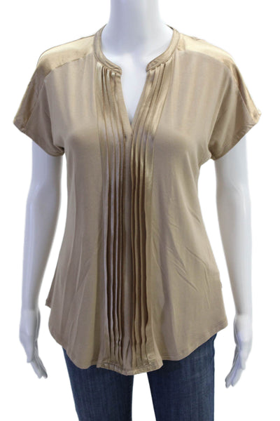 William Rast Womens V-Neck Pleated Detail Short Sleeve Blouse Top Brown Size S