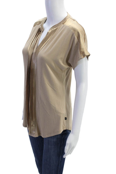 William Rast Womens V-Neck Pleated Detail Short Sleeve Blouse Top Brown Size S