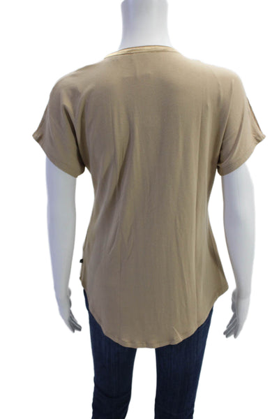 William Rast Womens V-Neck Pleated Detail Short Sleeve Blouse Top Brown Size S