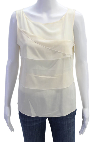 Escada Womens Silk Layered Scoop Neck Sleeveless Blouse Top Beige Size 36