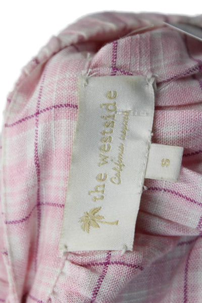 The Westside Womens Plaid Tie Front Long Sleeve Blouse Pink Size Small