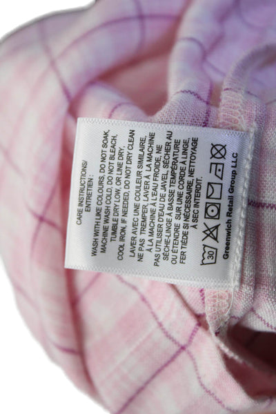 The Westside Womens Plaid Tie Front Long Sleeve Blouse Pink Size Small